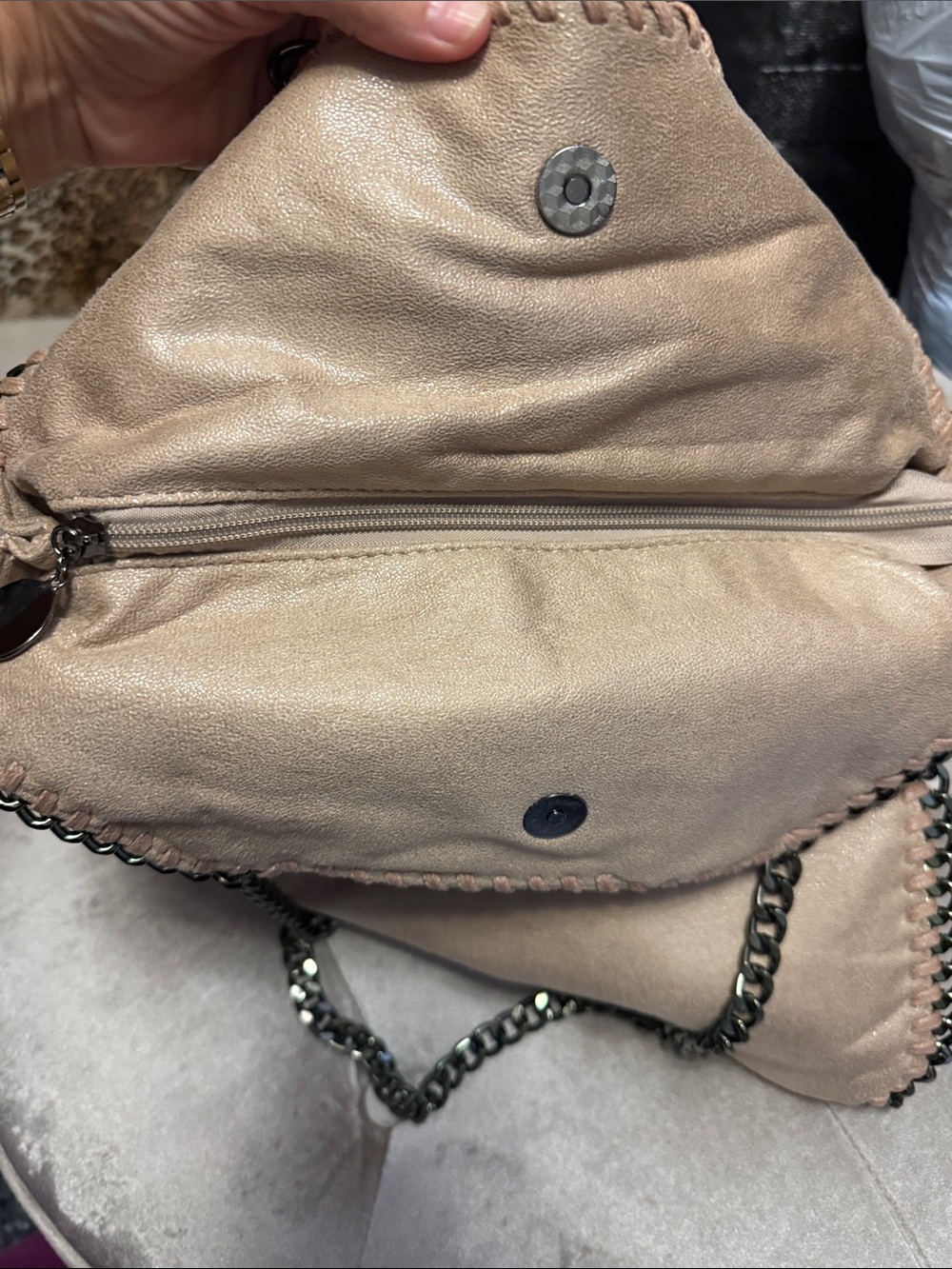 Madden Soft Taupe Chain-Trim Shoulder Bag, new - Picture 4 of 11